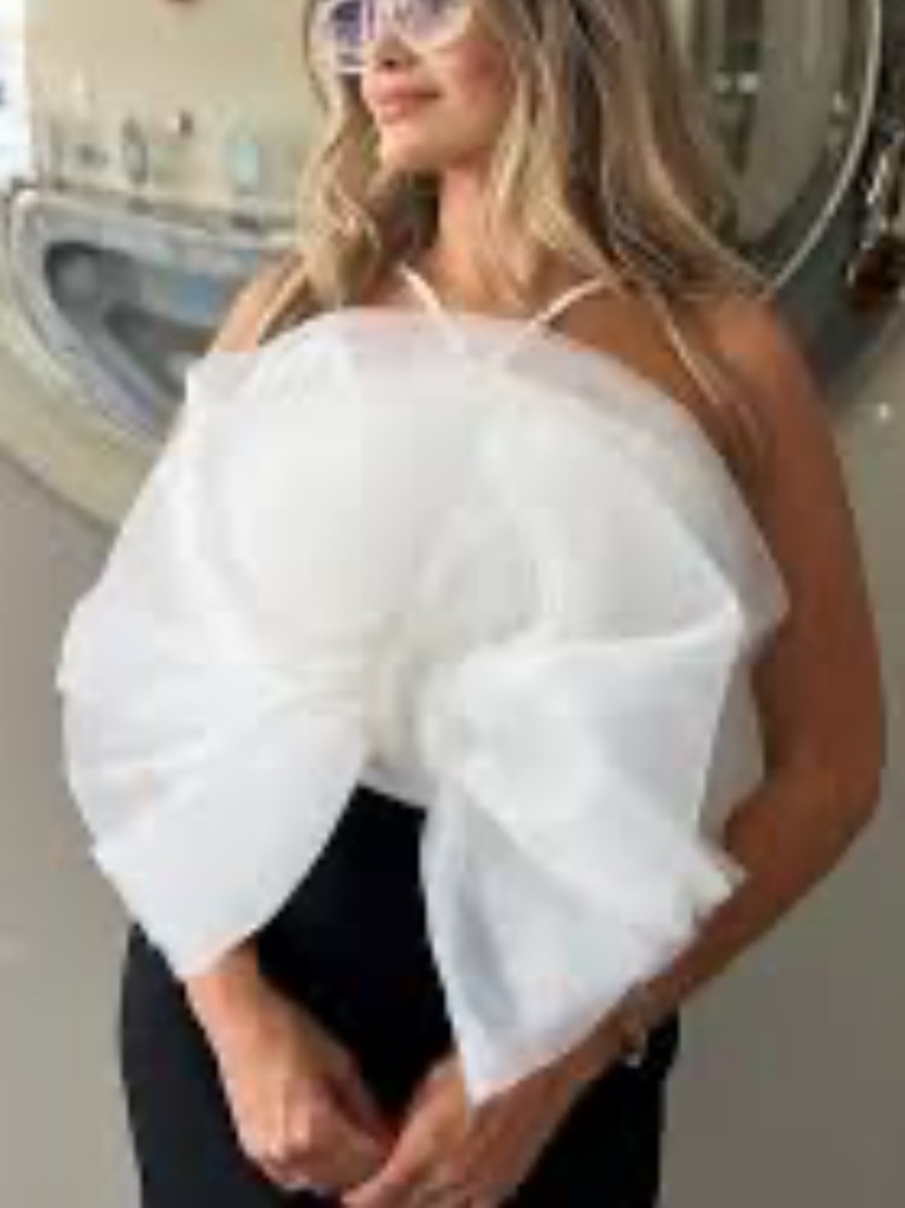 Zara large organza ruffle white body suit NWT size M